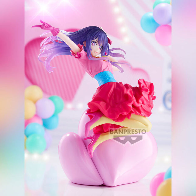 Ai Hoshino Poppin Heart figure by Banpresto, pink stage outfit and large heart-shaped base