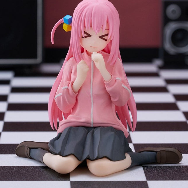 Hitori Gotoh Premium Chokonose Mumumumumumu Ver. by SEGA, front view in pink tracksuit jacket and black skirt