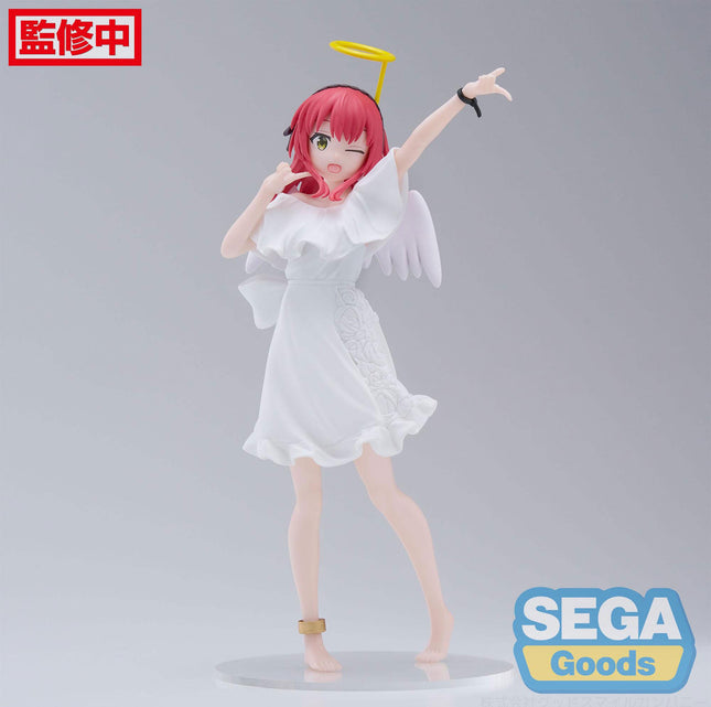 Ikuyo Kita Luminasta angel figure by SEGA, front view with white dress, wings, golden halo and round display base