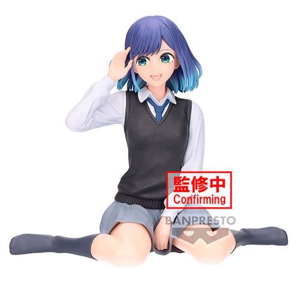 Akane Kurokawa Break Time Collection figure by Banpresto, seated in her school uniform with blue hair