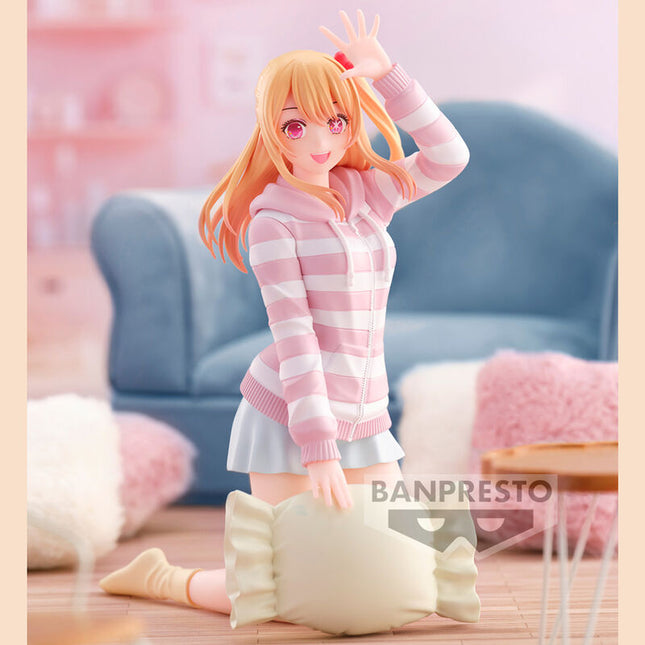 Ruby Hoshino Relax Time figure kneeling beside her sculpted cream cushion in a room display