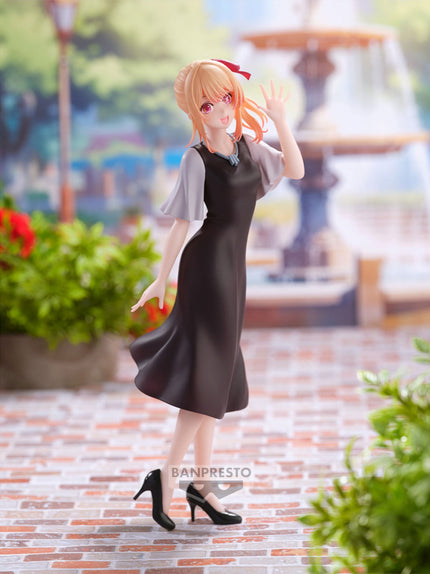 Ruby Hoshino Plain Clothes Date figure by Banpresto, waving in black dress and grey blouse