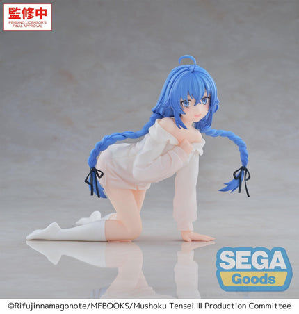 Roxy Migurdia Season 3 Yumemirize figure by SEGA, kneeling in white sleepwear with blue braids